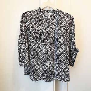 Emerson Fry India Collection Mandarin Collar Daisy Check Button‎ Top One Size